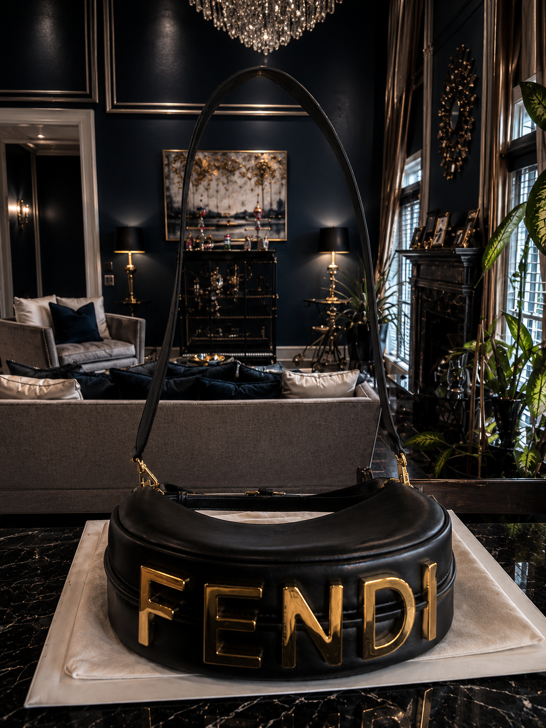 Black Fendigraphy  Crescent Bag