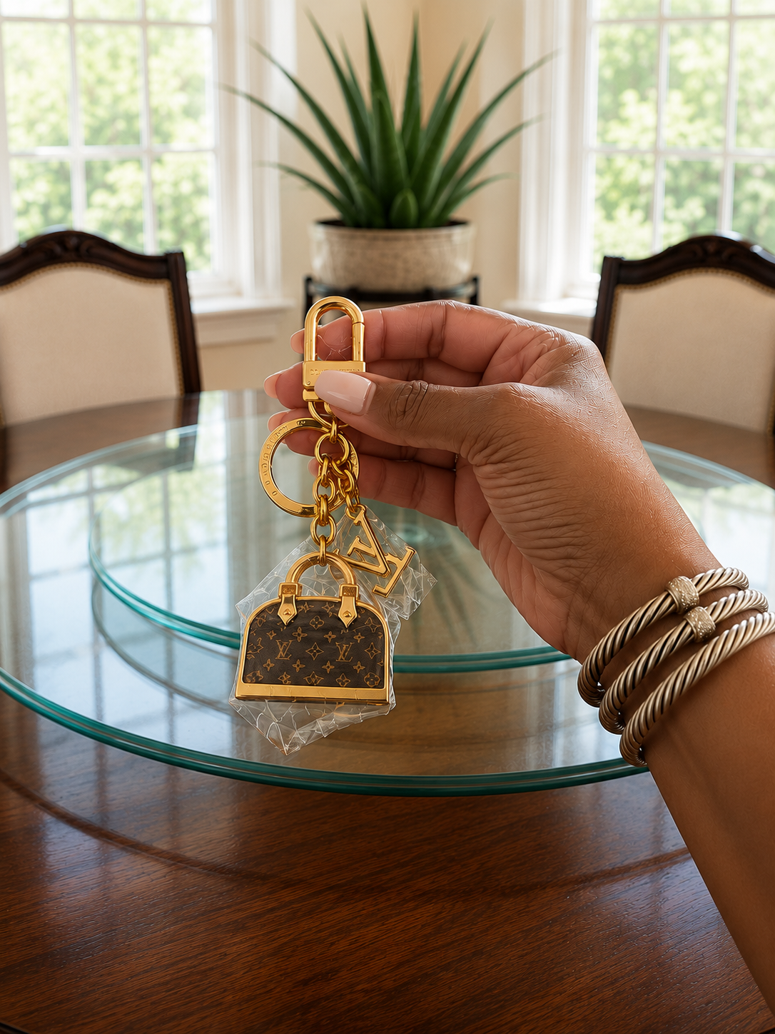 LV MONGRAMMED ALMA BAG KEYCHARM GOLDTONE