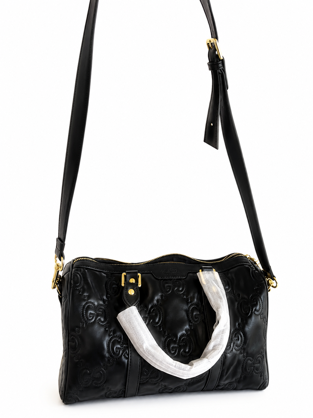 Embossed Black GG Boston Bag
