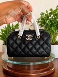 Small CC Black Caviar Quilted Barrel with Chain